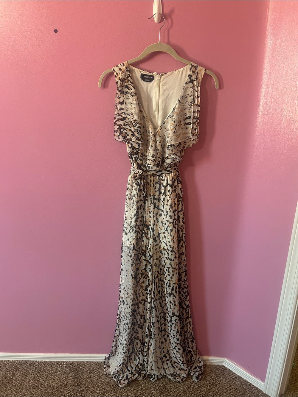 Tahari ASL Beige and Black Animal Print Jumpsuit
